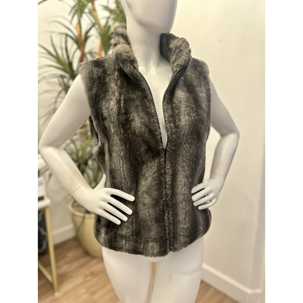 VTG Bill Blass Faux Fur Vest Women Size M/L Zip Front Luxe Chic‎ Diva Sleeveless